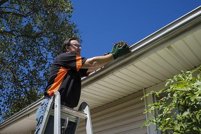 a gutter downspout overflowing with rainwater in Appling